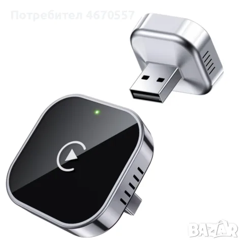 Безжичен адаптер Wireless CarPlay & Android Auto – Plug & Play, Bluetooth 5.0, USB/USB-C