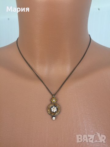 Медно Бутиково Декоративно Колие с цвете камъни мъниста меден цвят, снимка 3 - Колиета, медальони, синджири - 42329327