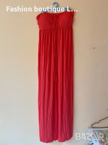 Дълга оранжева рокля без презрамки с връзки през врата и силиконова лента,за да не се свлича 🧡🧡🧡