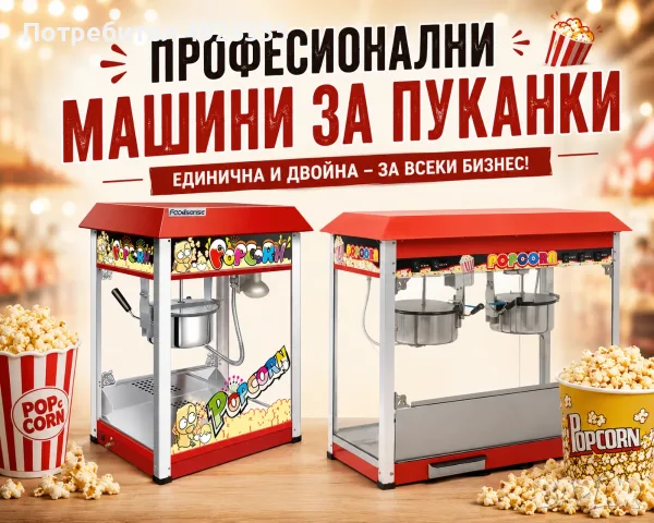 Професионални машини за пуканки – единична и двойна, снимка 3 - Друго търговско оборудване - 55751825