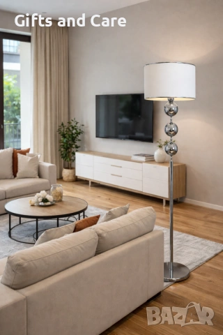 Висок лампион в бяло и инокс/ сребърно, снимка 3 - Лампиони - 47973801