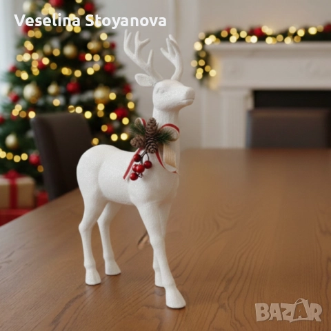 Декоративен Коледен Елен – Златист или Бял, с луксозни празнични детайли ✨, снимка 4 - Декорация за дома - 52639148