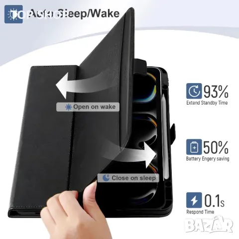 Калъф Zinibri за iPad Pro 13 инча 2024 M4 A2925 A2926 с държач за молив, джоб и каишка за ръка,черен, снимка 7 - Таблети - 49693481