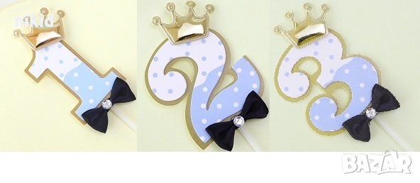 1 2 3 години годинки година синя цифра число с корона картонен топер декор торта рожден ден бебе , снимка 2 - Други - 31668989
