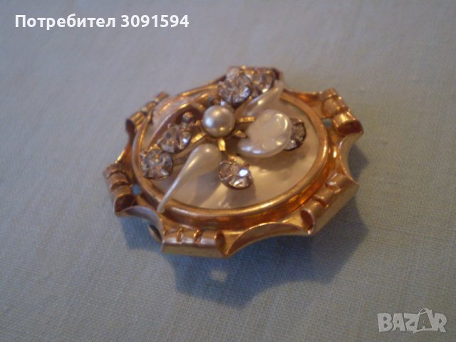 Колекционерска дамска брошка дубле,КРИСТАЛ -перла, снимка 2 - Антикварни и старинни предмети - 37513090