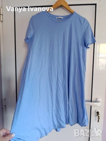 Zara синя памучна рокля, снимка 3 - Рокли - 50753374