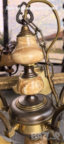 Италиански Полилей от месинг, Оникс и опал, снимка 4 - Полилеи - 51436040