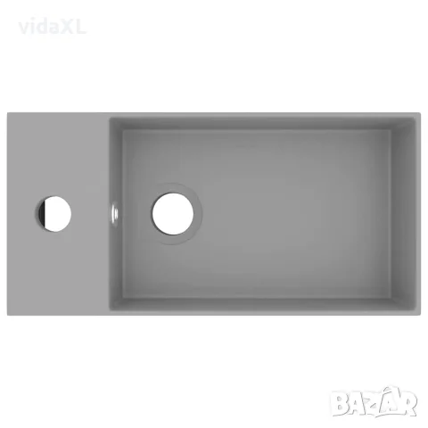 vidaXL Мивка за баня с преливник, керамична, светлосива, снимка 3 - Мивки - 56146122