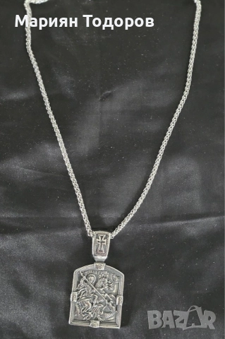 Медалион със синджир от медецинска стомана Св. Георги, снимка 4 - Колиета, медальони, синджири - 52866101