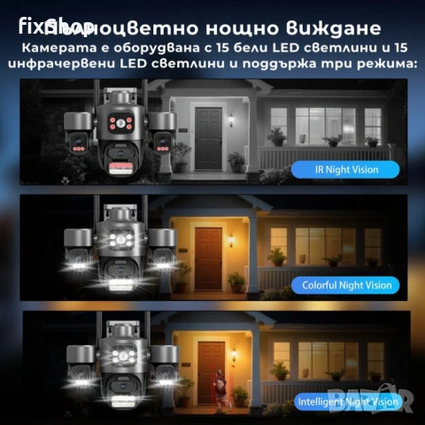 V380-SQ11 ТРОЙНА IP Камера ( APP:V380) Въртяща водоустойчива WiFi камера с 3 обектива, снимка 6 - Друга електроника - 53194655