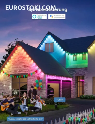 Интелигентни външни светлини APPECK, 30 м, 72 LED, RGB смарт постоянно външно осветление, снимка 7 - Външни лампи - 56203142