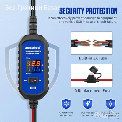 Нов Кабел OBD2 за смяна на акумулатор с тест за утечка и бушон, ток и напрежение 12V, снимка 5 - Друга електроника - 53887912
