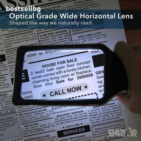 Увеличителна правоъгълна лупа лед осветление за четене голяма 4X USB, снимка 10 - Други инструменти - 37214196