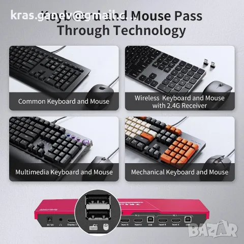 TESmart HKS202-Elite Двумониторен HDMI KVM превключвател за два компютъра, снимка 6 - Кабели и адаптери - 56006862