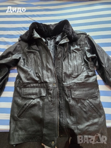 Кожена офицерска шуба черно