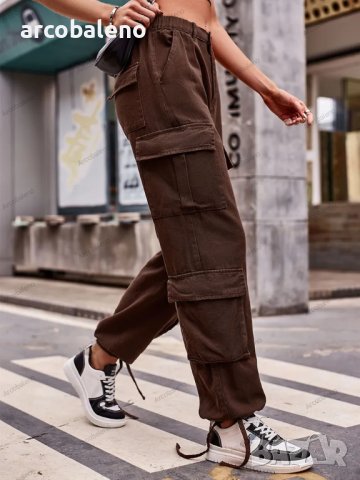 Дамски дънкови карго панталони с широки джобове и връзки, 5цвята , снимка 2 - Панталони - 42091265