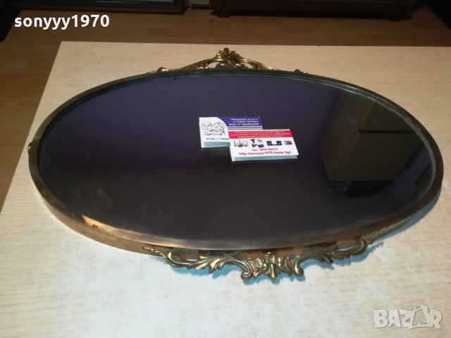 антично огледало-мед/месинг-масивно-внос швеция 55х45см, снимка 5 - Антикварни и старинни предмети - 30139515