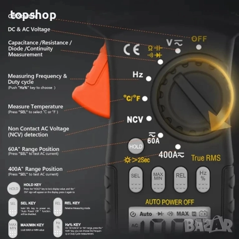 НОВИ Цифрови клещи, Ампер клещи, ръчен цифров мултиметър 7200B, Тестер за AC/DC напрежение, снимка 2 - Гедорета - 51636482