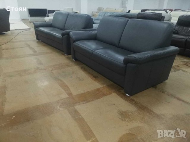 Нови Сиви кожени дивани "ТОТО" - тройка и двойка, снимка 2 - Дивани и мека мебел - 39393514