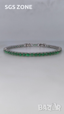 КЛАСИЧЕСКА ТЕНИС ГРИВНА ОТ СРЕБРО 925 СЪС ЗЕЛЕН ТОПАЗ, снимка 9 - Гривни - 52711324