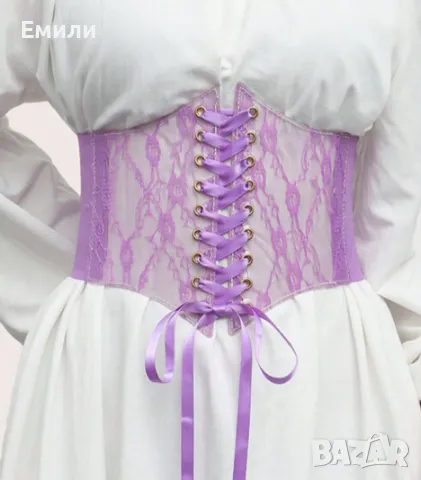 Лилав корсет колан с дантела и сатенени връзки р-р S-M, снимка 1