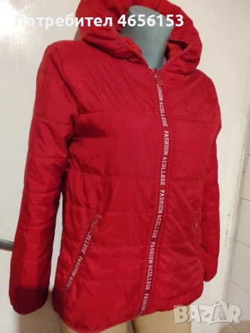 ДАМСКО  ЧЕРВЕНО  ШУШЛЯКОВО ЯКЕ с КАЧУЛКА - размер S, снимка 2 - Якета - 52598299