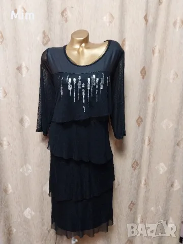 2XL Черна рокля на волани , снимка 3 - Рокли - 49147470