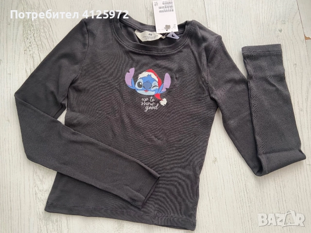 Нова блуза H&М от трико с принт Стич. Моделчето е късо. Размер 146/ 152 