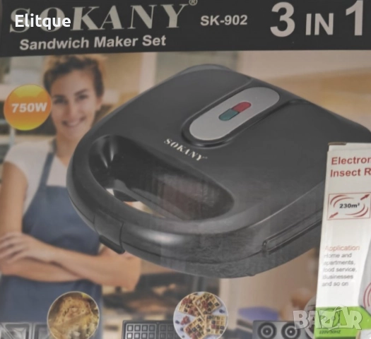Тостер сандвич 750W,незалепващи и подвижни плочи,LED индикатор SOKANY SK-902, снимка 12 - Тостери - 52606803