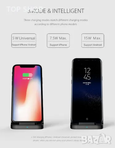 Безжично зарядно устройство тип стойка SW09 Fast Stand 15W Черно,Qi, зареждането, снимка 2 - Безжични зарядни - 48483638