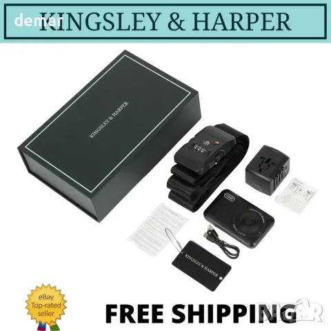 Подаръчен комплект Kingsley & Harper за пътуване с адаптер, външна батерия и колан за багаж, снимка 6 - Друга електроника - 55828185