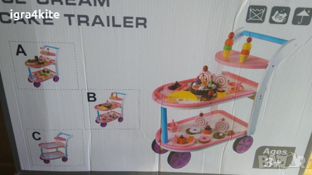 Ново! Голяма дървена количка поднос с кексове и много аксесоари, снимка 6 - Мебели за детската стая - 36927846