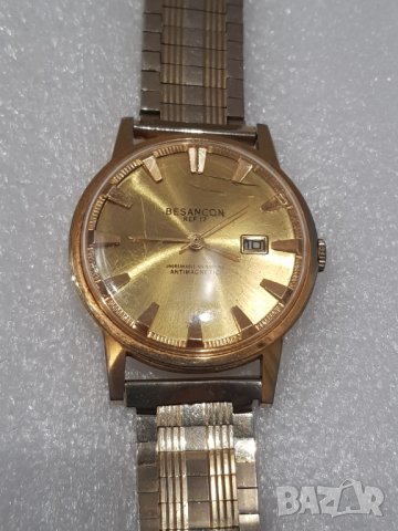 Мъжки позлатен механичен часовник Besancon - Antimagnetic-, снимка 3 - Антикварни и старинни предмети - 35306599