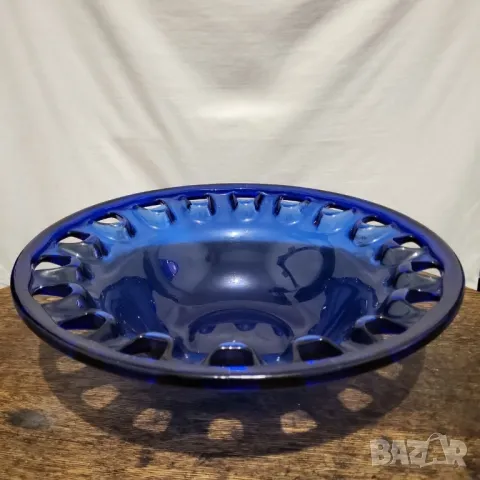 Голяма декоративна ретро кобалтово синя художествена стъклена купа Германия 🇩🇪, снимка 14 - Антикварни и старинни предмети - 47828159