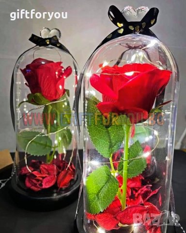 Светеща Вечна Роза в Стъкленица от Красавицата и Звяра Страхотен Подарък за Жени Свети Валентин, снимка 2 - Романтични подаръци - 31683325