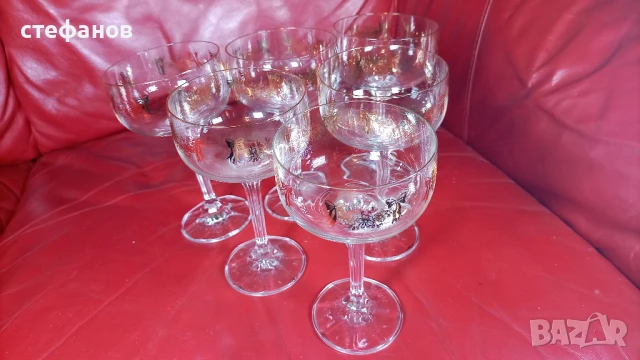 Кристални чаши за шампанско „Флора”, златен кант, златни шарки, снимка 11 - Чаши - 50944229