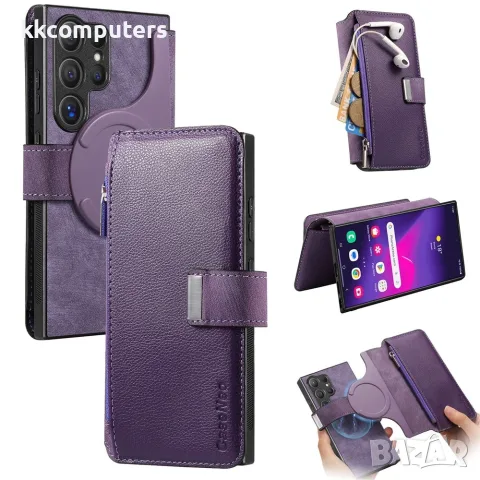 Калъф за Samsung Galaxy S24 Ultra CASENEO MW-02 Магнитен Портфейл от PU Кожа с Джоб с Цип, RFID Защи
