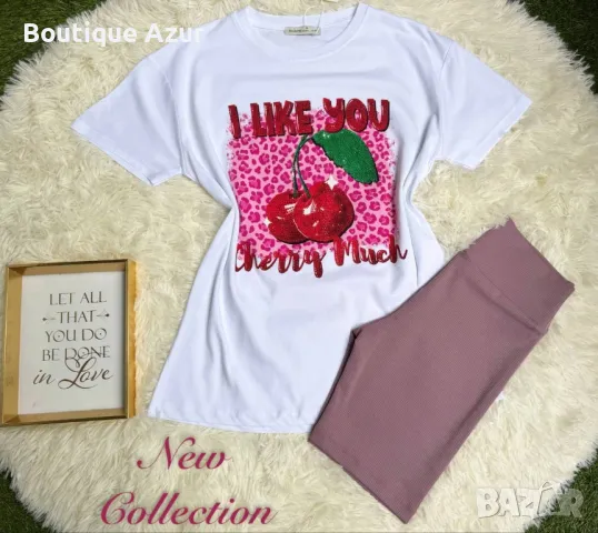 дамски комплекти тениска и къс клин с череши , снимка 3 - Комплекти - 50332047