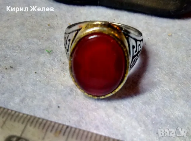 КЛАСИЧЕСКИ ОРНАМЕНТИРАН СКЪПОЦЕНЕН ПРЪСТЕН с ШЛИФОВАН ЕСТЕСТВЕН КАРНЕОЛ от БЛАГОРОДНА СТОМАНА 3530, снимка 5 - Пръстени - 48733929