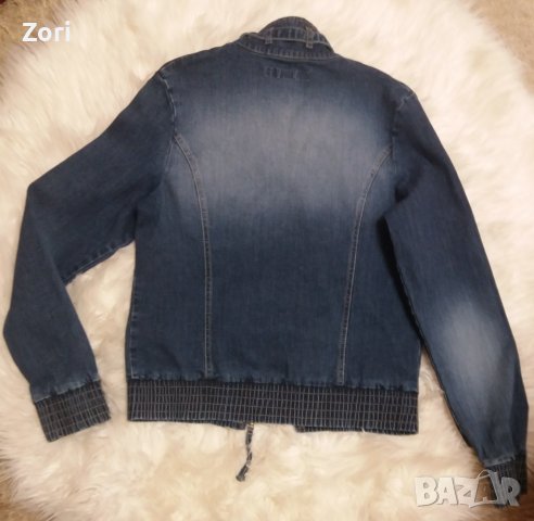 Тъмносиньо дънково яке с висока яка и ластик на ръкавите , снимка 7 - Якета - 40367035