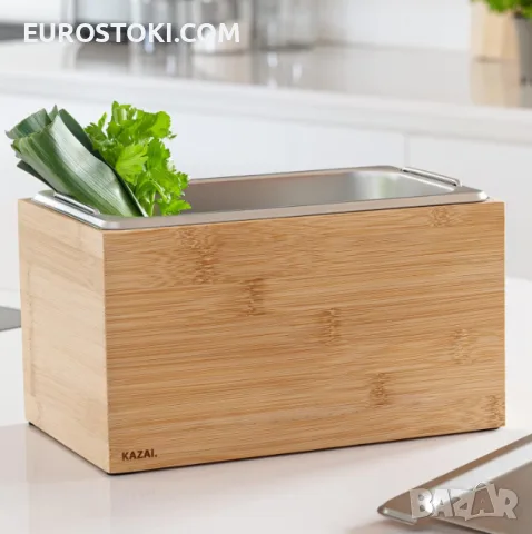 Мини кош за органични отпадъци за кухня KAZAI Holma, дизайнерски кош за биоотпадъци 4.5 л, бамбук 
