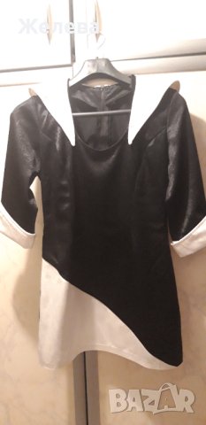 Уникална дамска къса рокля в черно и бяло, снимка 1