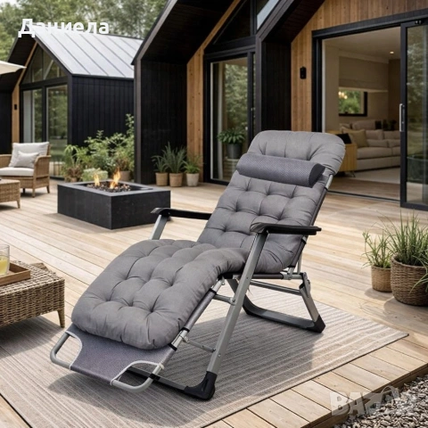 Сгъваем градински шезлонг с мека ватирана възглавница, регулируема облегалка и антикорозионна рамка, снимка 5 - Градински мебели, декорация  - 53891520