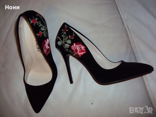 Нови дамски велурени обувки на ток, снимка 7 - Дамски елегантни обувки - 38474187