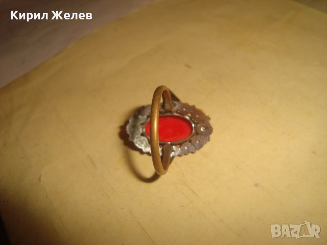 СТАР БРОНЗОВ РЕТРО АР НУВО ФЛОРАЛЕН ПРЪСТЕН с ЧЕРВЕН КАТАЛИН 22337, снимка 4 - Антикварни и старинни предмети - 37442753