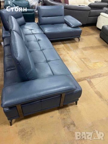 Син кожен ъглов диван "ARTEMIS" с електрически облегалки, снимка 4 - Дивани и мека мебел - 39944877