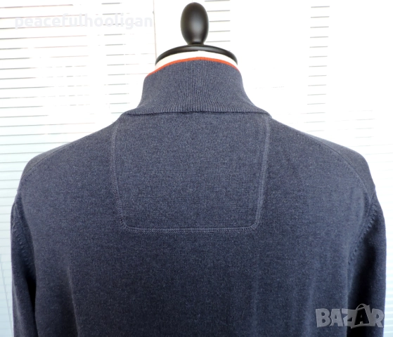 Hugo Boss Mens Navy Blue 1/4 Zip Long Sleeve Cotton Jumper Pullover Size XL /XXL, снимка 11 - Пуловери - 52949296