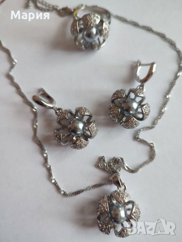 Комплект със сиви перли, снимка 1 - Бижутерийни комплекти - 35602868