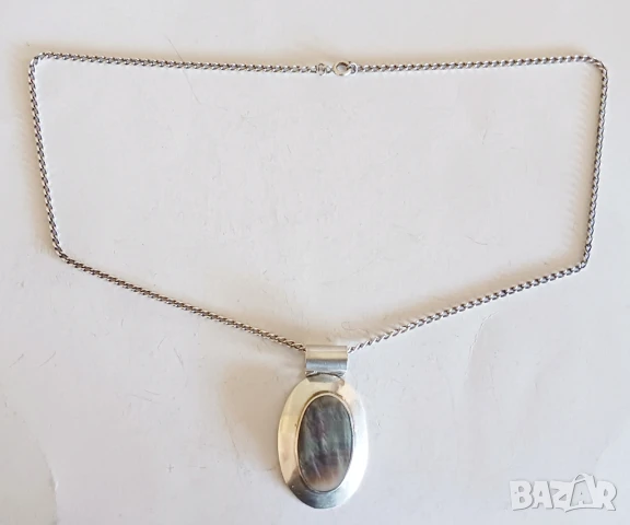 Сребърно колие със седеф, снимка 1