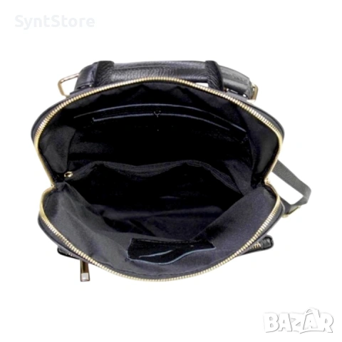 Стилна дамска раница от естествена кожа – черна, многофункционална, снимка 6 - Раници - 53048282